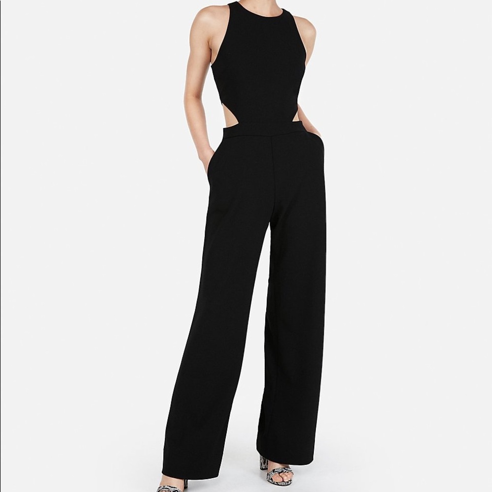 Express CUT-OUT SIDE JUMPSUIT IN BLACK